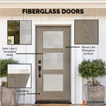 BRIGHTON Modern Fiberglass 3 Lite Frosted Glass Double Door