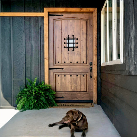 Mediterranean Arch Top Knotty Alder Wood Front Door