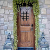 Mediterranean Knotty Alder Square Top Speakeasy Exterior Door