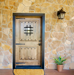 Mediterranean Knotty Alder Square Top Speakeasy Exterior Door