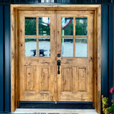 Modern Farmhouse Knotty Alder Wood 4 Lite Glass Double Door