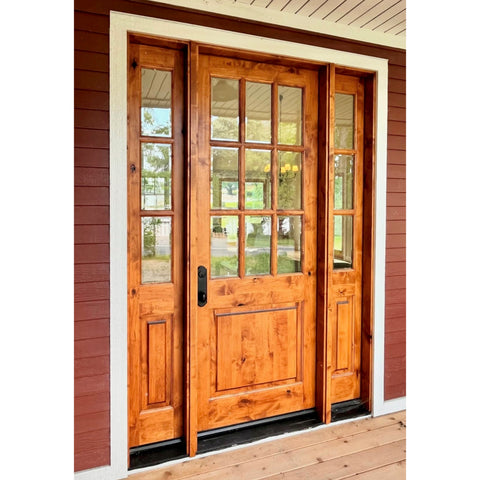 Modern Farmhouse Knotty Alder 9 Lite Clear Glass Exterior Door