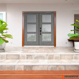 BRIGHTON Modern Fiberglass 3 Lite Frosted Glass Double Door