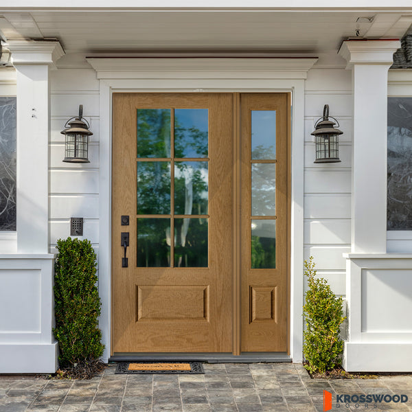 Fiberglass 6 Lite Clear Glass Window Wood-Like Front Door | Krosswood