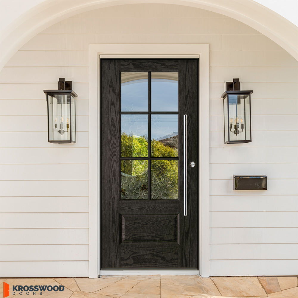 Farmhouse Glass Pull Handle Wood Look Fiberglass Door | Krosswood