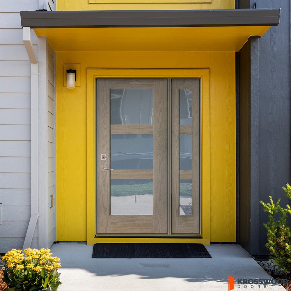 Modern Fiberglass Wood Like Frosted Glass Front Door | Krosswood Doors