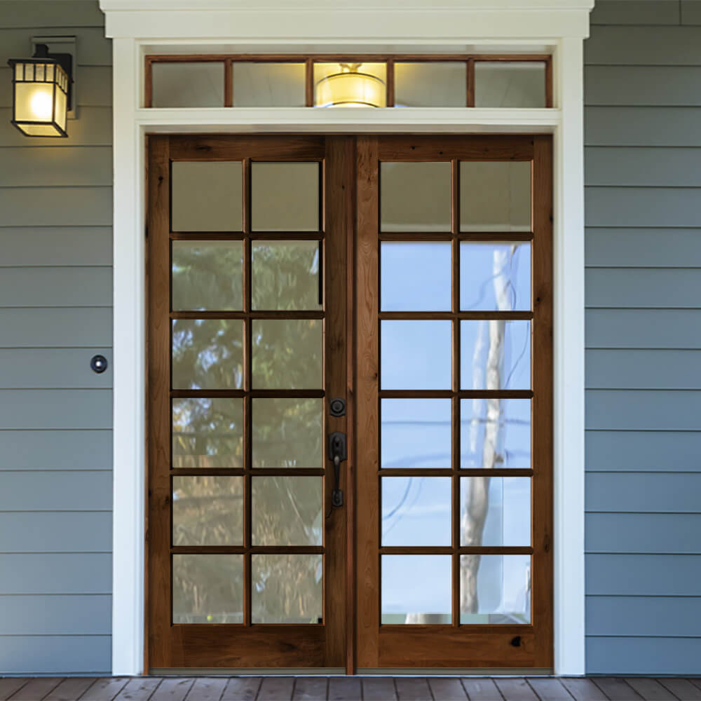 French Knotty Alder 12 Clear Glass Exterior Double Door | Krosswood